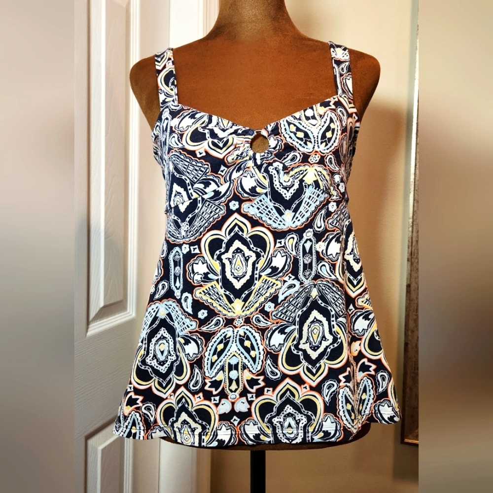 Ann Taylor Loft Stylish Women's Blue And Multicolor Patterned Top